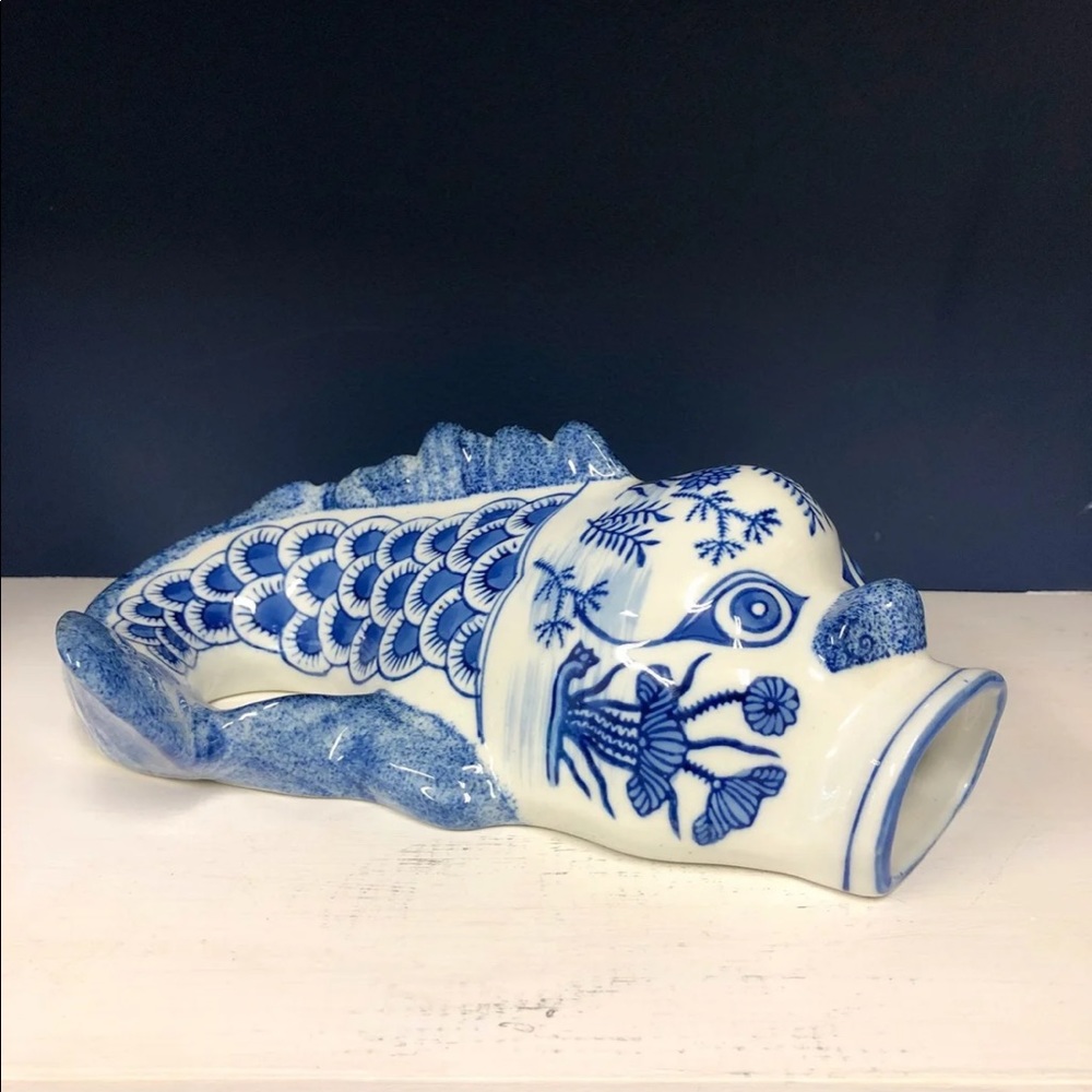 Porcelain a Blue White Chinoiserie Koi Fish